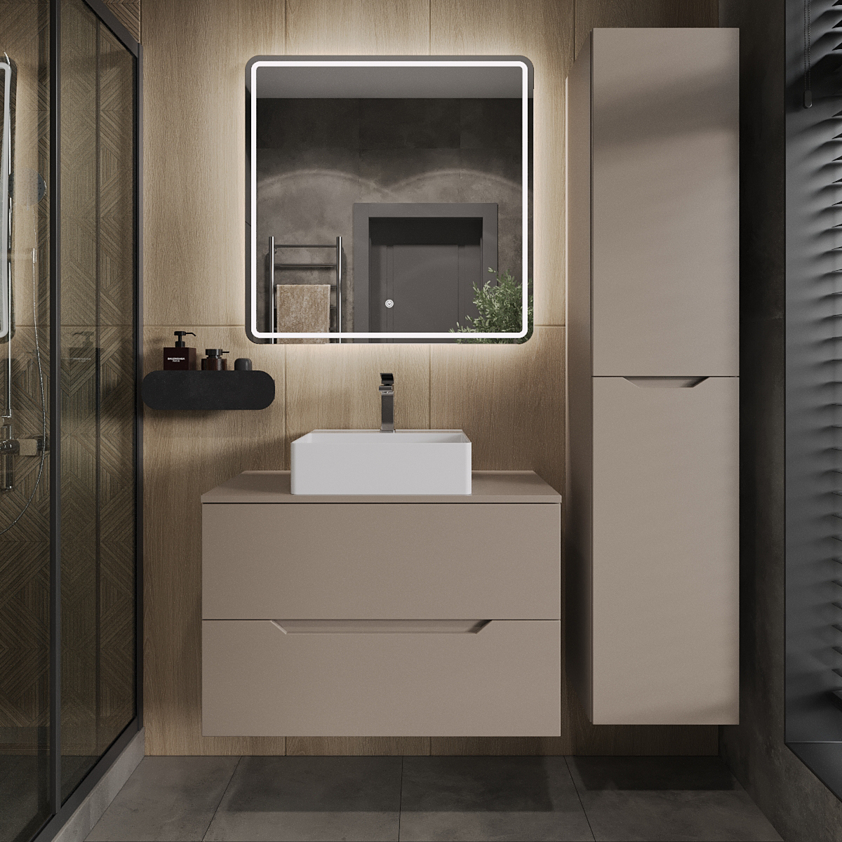 

Мебель для ванной комнаты Orange Line 80 подвесная, 2 ящика, матовый латте с раковиной B04-405W