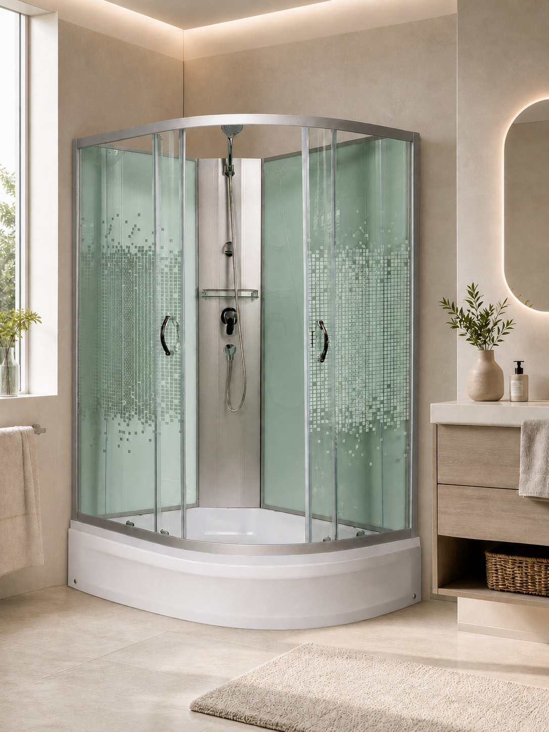Душевая кабина Мономах 90x70 L профиль хром стекло с рисунком