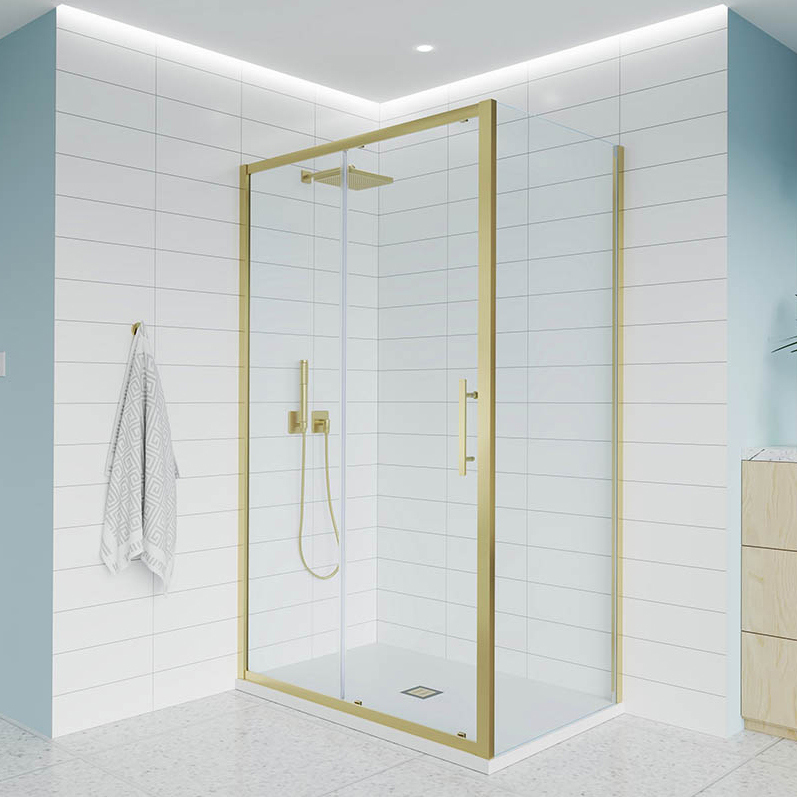 

Душевой уголок Veconi Evo 100SP G 140х100 см, профиль брашированное золото, стекло прозрачное