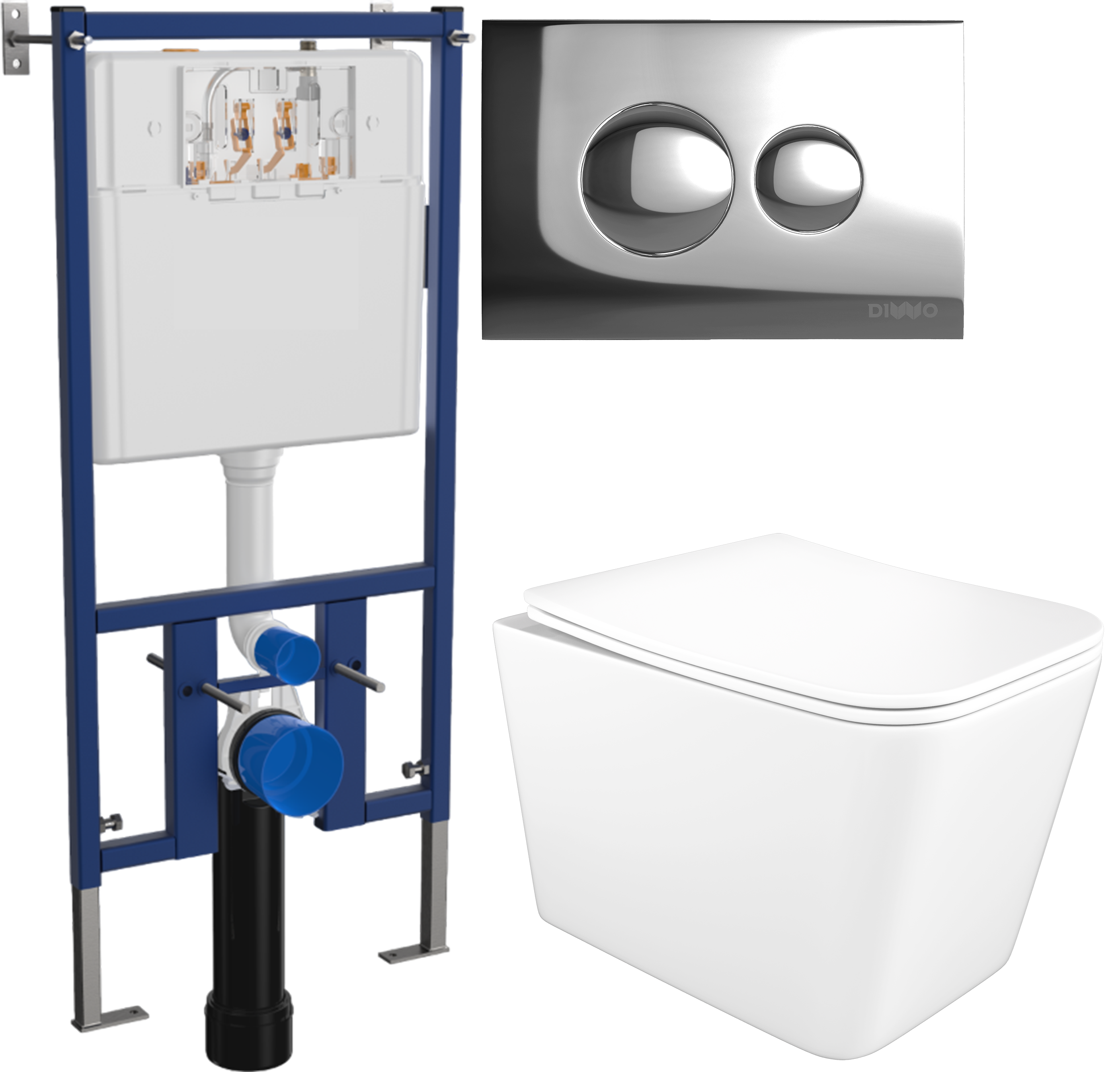 Комплект 3 в 1 Унитаз подвесной STWORKI Молде S23401WH безободковый с микролифтом антивсплеск Инсталляция DIWO 4501 Кнопка 7312 цвет хром 20388₽