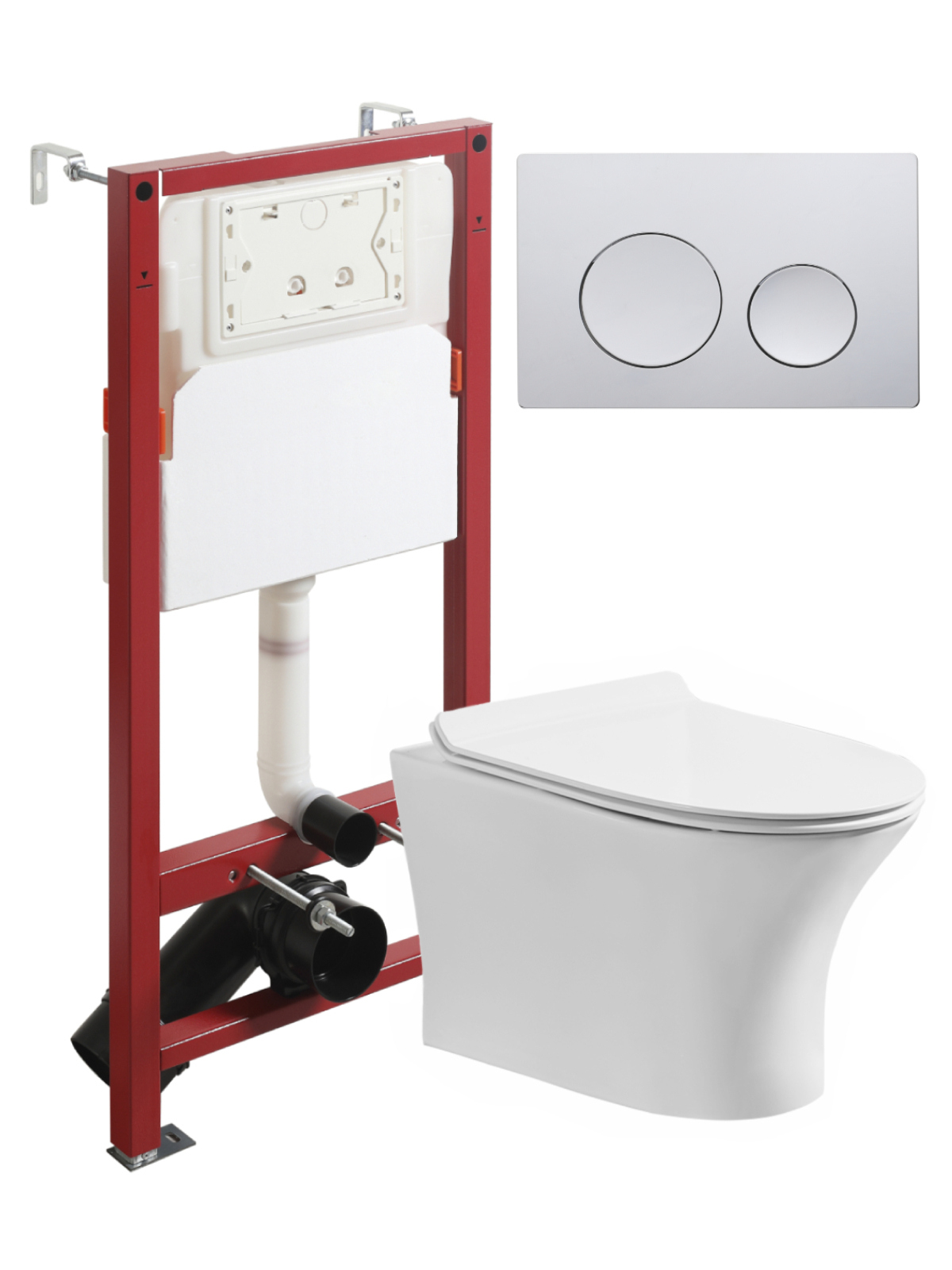 Комплект Orange CI01-100WAPB100 Унитаз подвесной безободковый с микролифтом Система инсталляции Кнопка смыва хром 38730₽