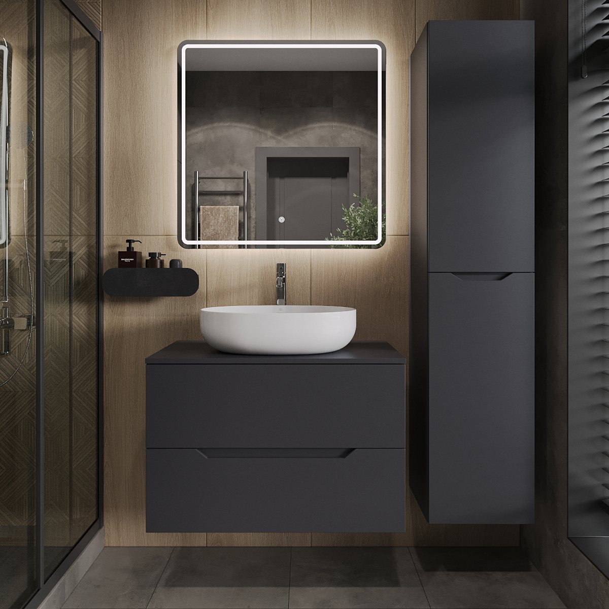 

Мебель для ванной комнаты Orange Line 80 подвесная, 2 ящика, матовый графит с раковиной B05-520W