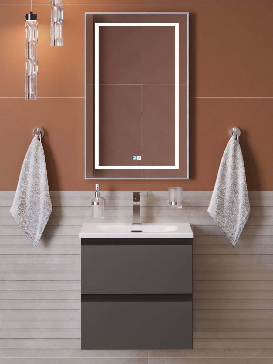 

Мебель для ванной комнаты BelBagno Kraft 39 50 подвесная, матовая темно-серая, раковина bb-8099-3-50