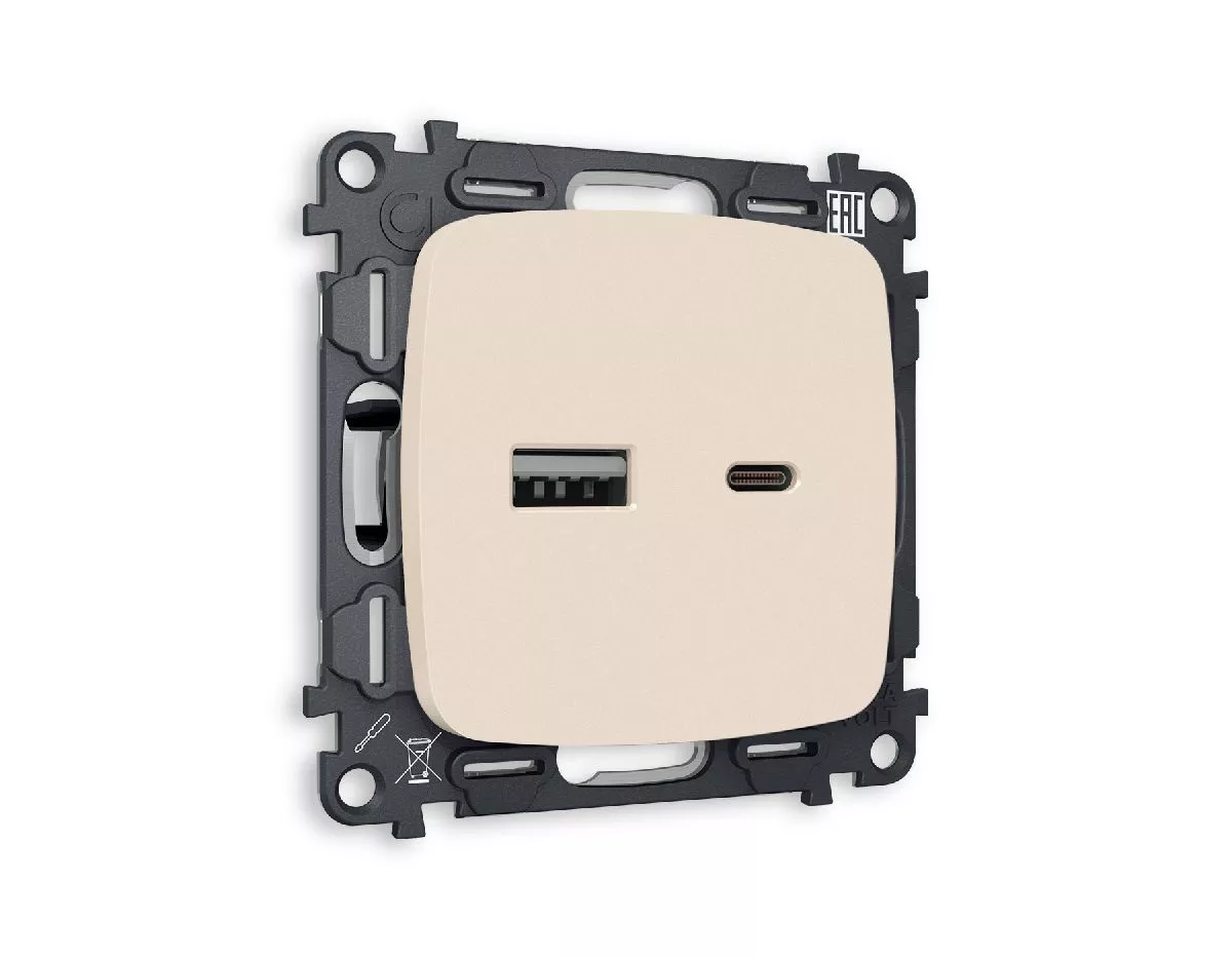 

Комплект механизма розетки 2USB A+C 20W (быстрая зарядка) Ambrella Volt Omega MO331010
