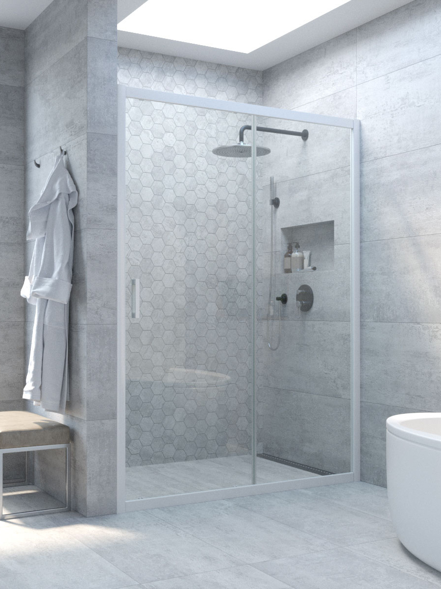 

Душевая дверь в нишу Vegas Glass ZP Novo h2000 160 01 01 160 см, профиль белый, стекло прозрачное