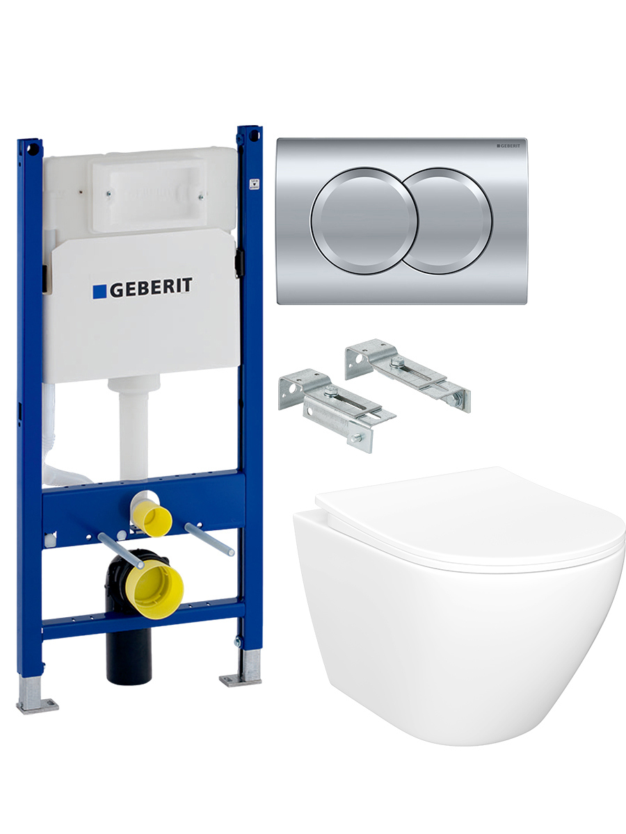 Комплект 4 в 1 Инсталляция Geberit Duofix Delta 458149212 Унитаз подвесной STWORKI Кронборг S28401WH Кнопка хром Комплект креплений 32490₽