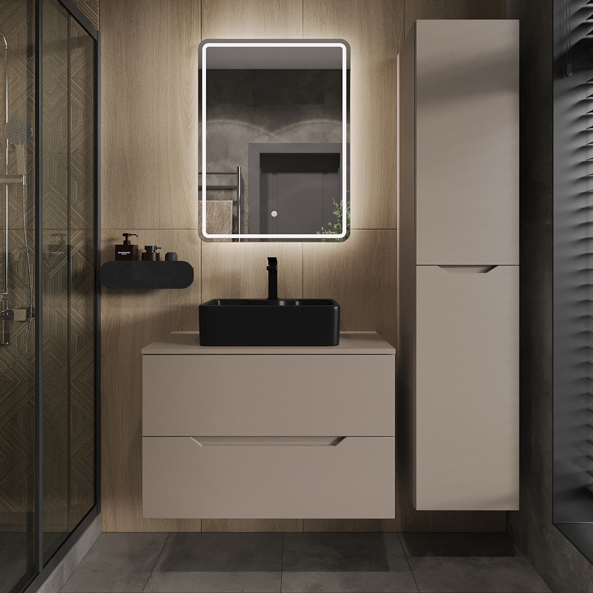 

Мебель для ванной комнаты Orange Line 80 подвесная, 2 ящика, матовый латте с раковиной B01-475mb