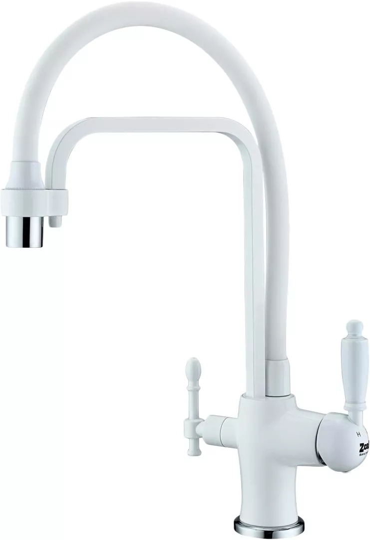 

Смеситель для кухни Zorg Sanitary ZR 342-8 YF WHITE с гибким изливом и подключением фильтра белый