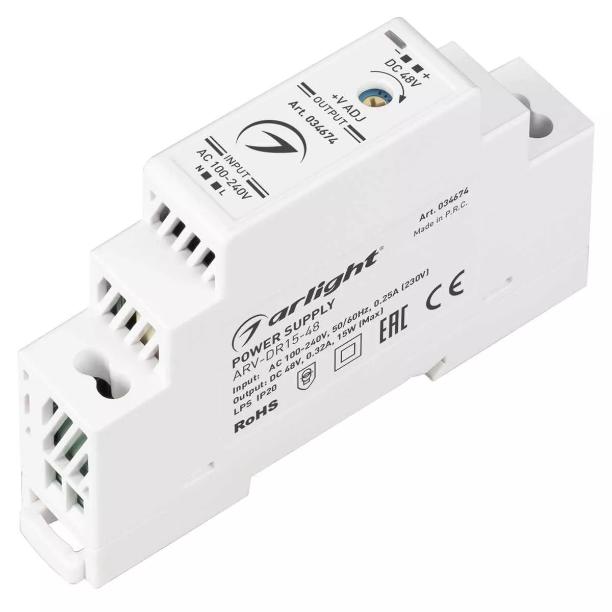 

Блок питания Arlight ARV-DR15-48 48V 15W IP20 0,32A 034674