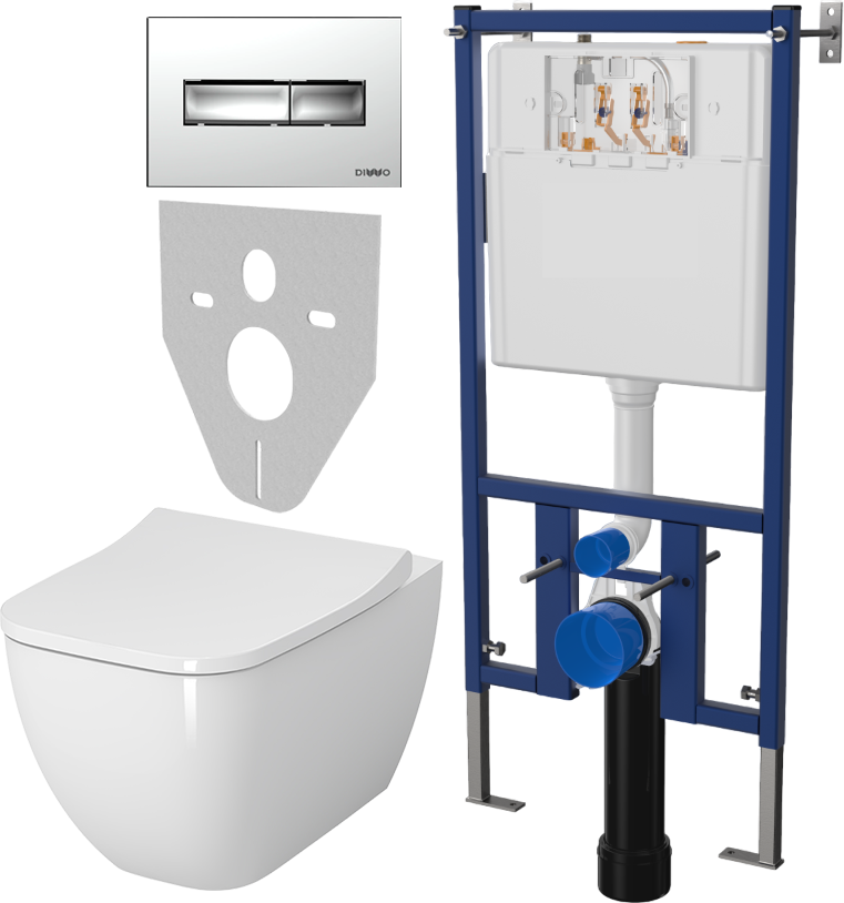 

Комплект Унитаз подвесной VitrA Shift 7742B003-0075 крышка NKP Lento 0405, безободковый, с микролифтом + Система инсталляции для унитазов DIWO 4501 + Кнопка смыва DIWO 7322 хром