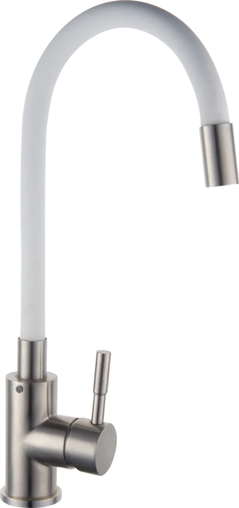 

Смеситель для кухонной мойки РМС SUS124 SUS124W-016F с гибким изливом белый, сталь