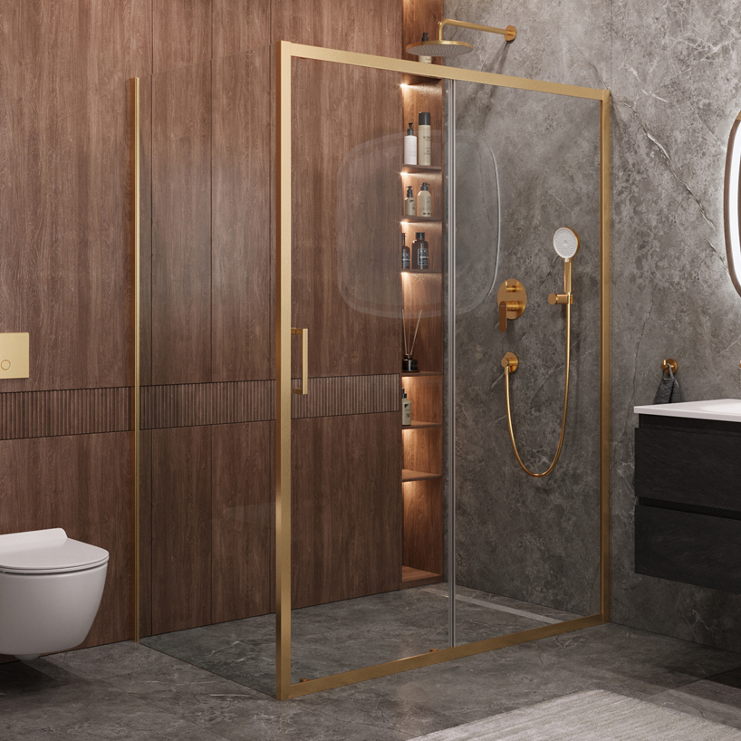 

Душевой уголок Cezares Molveno AH 11 150+90 C BORO IV 150х90 см, профиль брашированное золото, стекло прозрачное