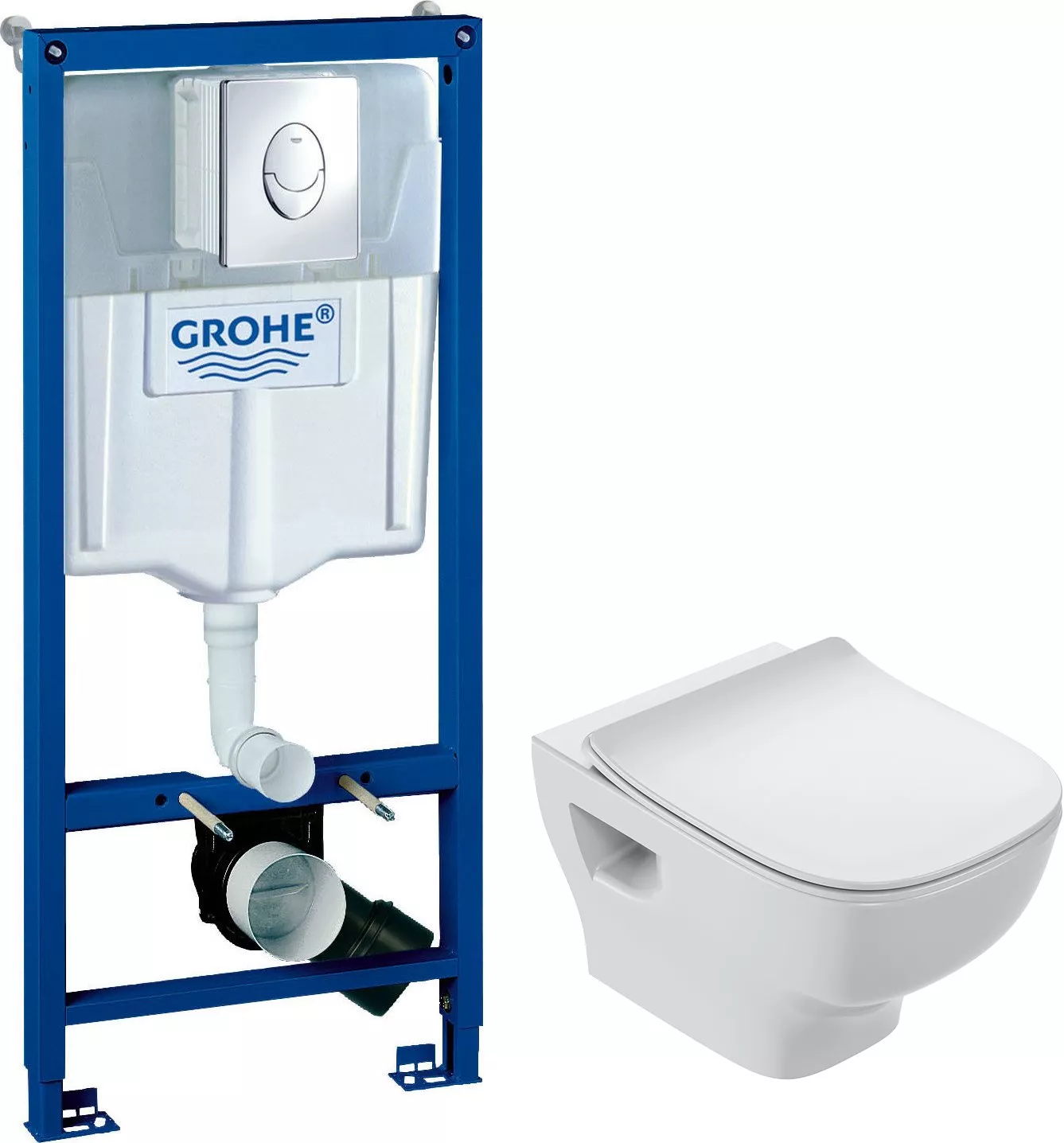  Комплект Система инсталляции для унитазов Grohe Rapid SL 38721001 3 в 1 с кнопкой смыва + Чаша для унитаза подвесного Jacob Delafon Struktura EDF102-00