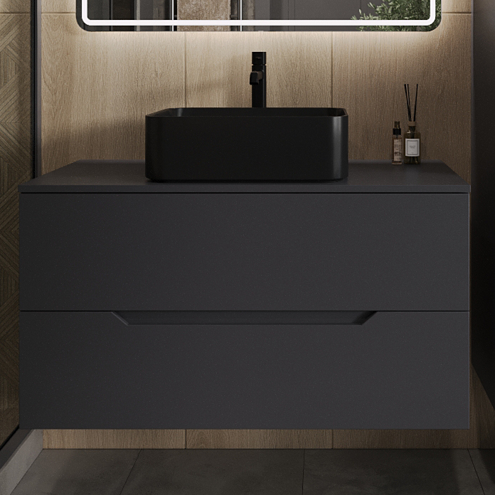 

Тумба с раковиной Orange Line 100 подвесная, 2 ящика, матовый графит с раковиной B02-460MB