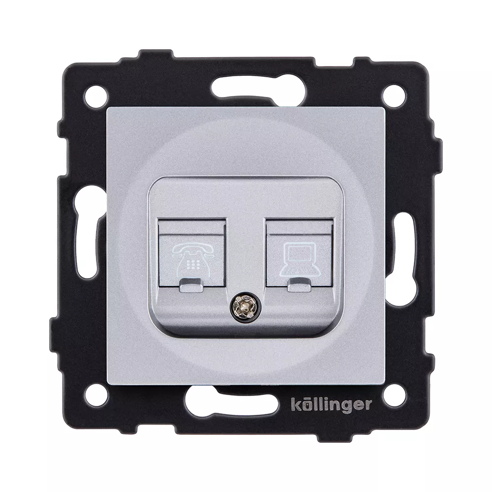 Розетка двойная RJ11 + RJ45 Cat.6, серый Kollinger REA-011GY для Aspekt, Eleganz, Reflex