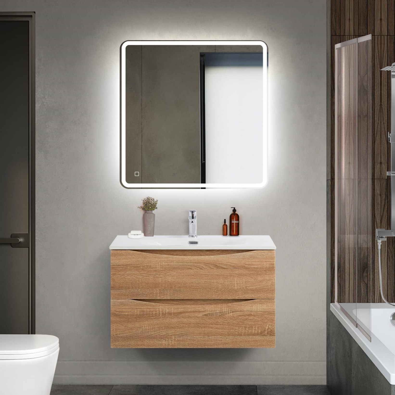 

Мебель для ванной комнаты BelBagno Marino-cer-mini 80 подвесная, rovere bianco