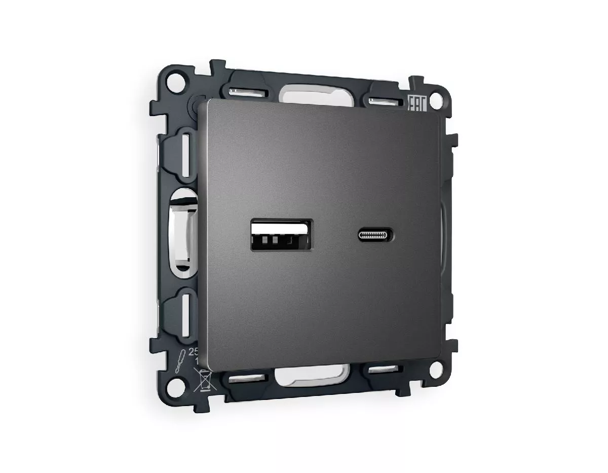 

Комплект механизма розетки 2USB A+C 20W (быстрая зарядка) Ambrella Volt Alfa MA661010