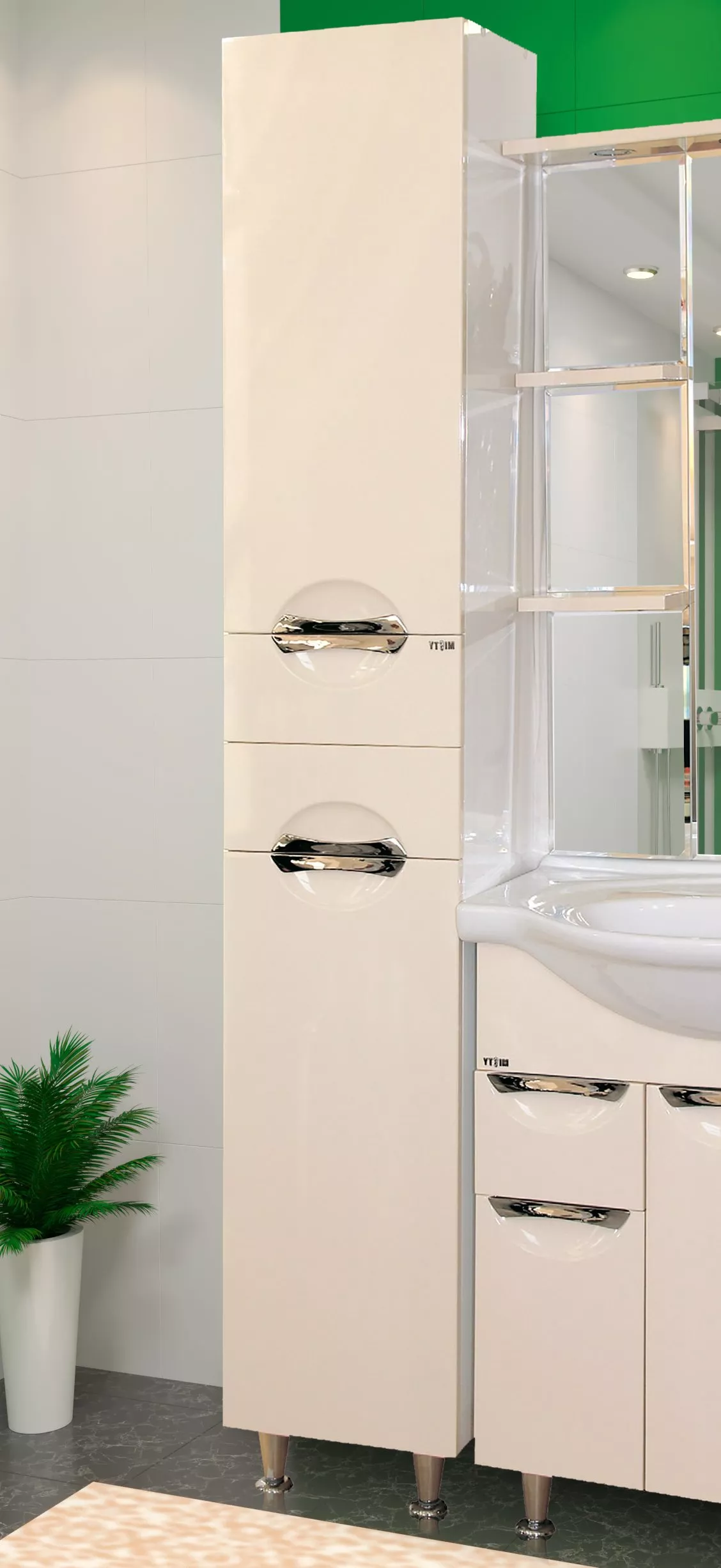 

Шкаф-пенал Misty Жасмин 35 L бежевая эмаль, с корзиной, Бежевый