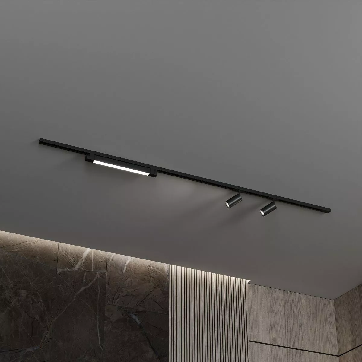 

Трековая система со светильниками №5 однофазная накладная Skylite (220В, форма - прямая, 2м, 3000K) черная Hesby Lighting HSBL_kompl_S005_NI2B3K