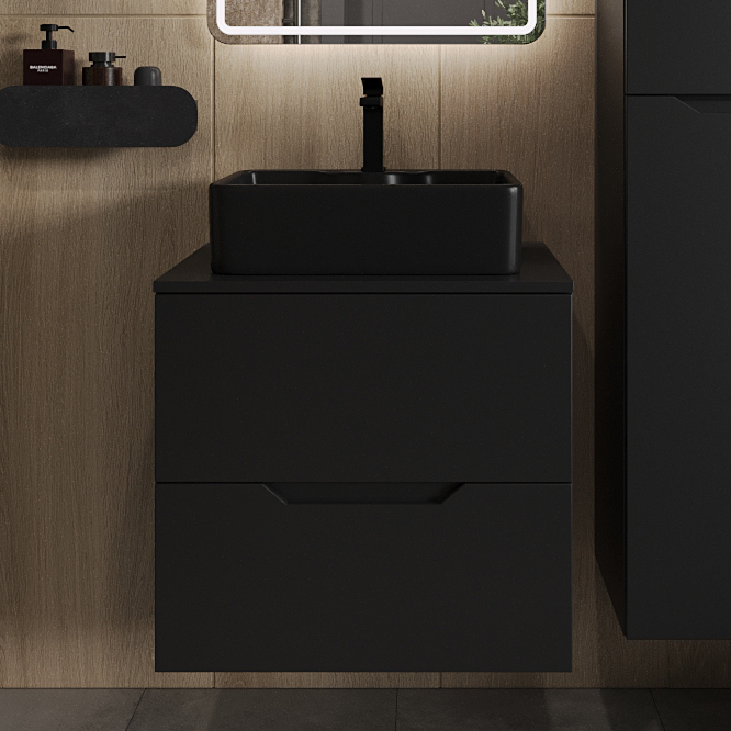 

Тумба с раковиной Orange Line 60 подвесная, 2 ящика, матовая черная с раковиной B01-475mb