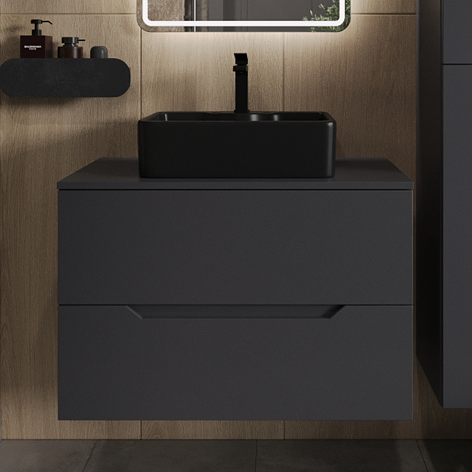 

Тумба с раковиной Orange Line 80 подвесная, 2 ящика, матовый графит с раковиной B01-475mb