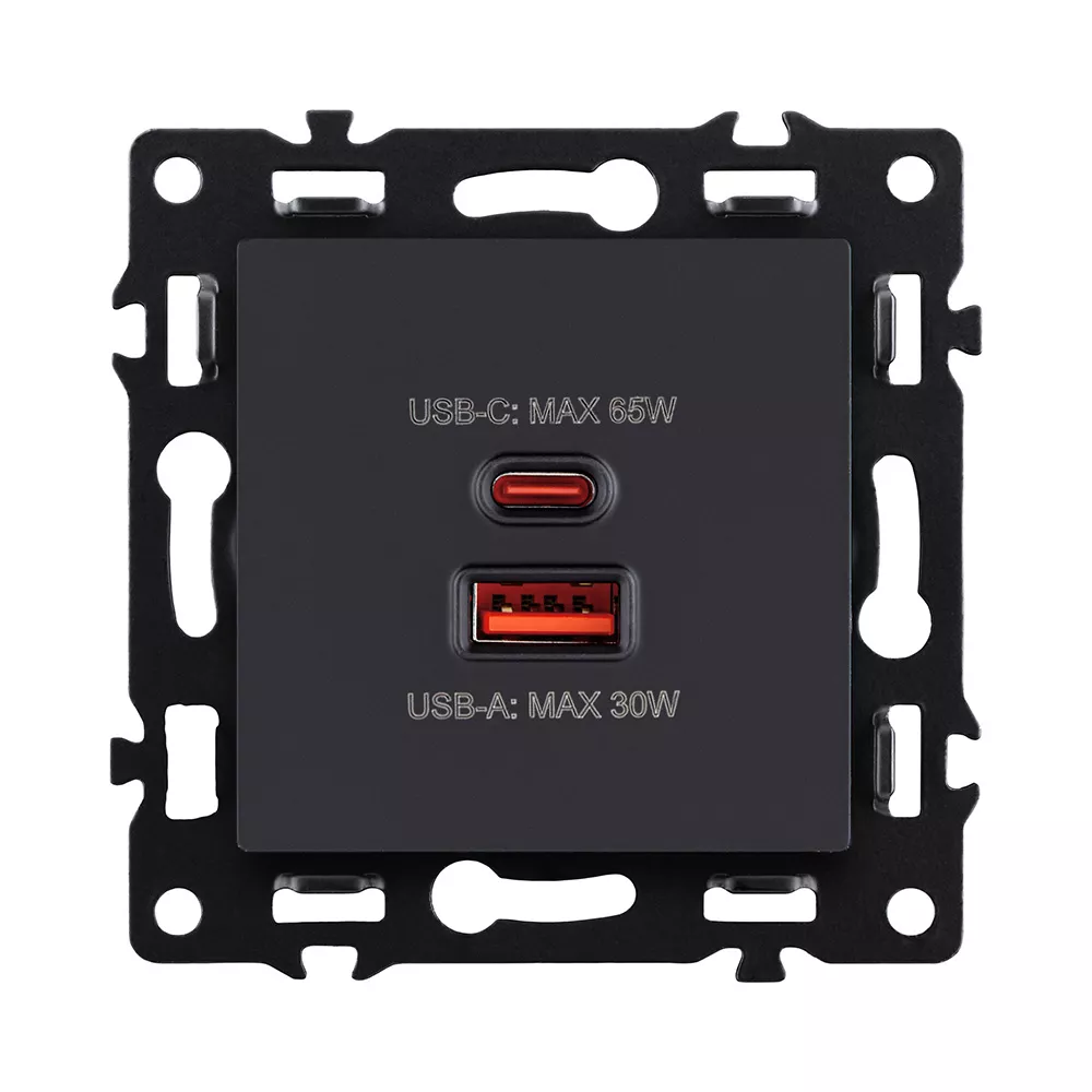 Розетка USB A+C 65W, черный Kollinger Asthetik AS-024BK