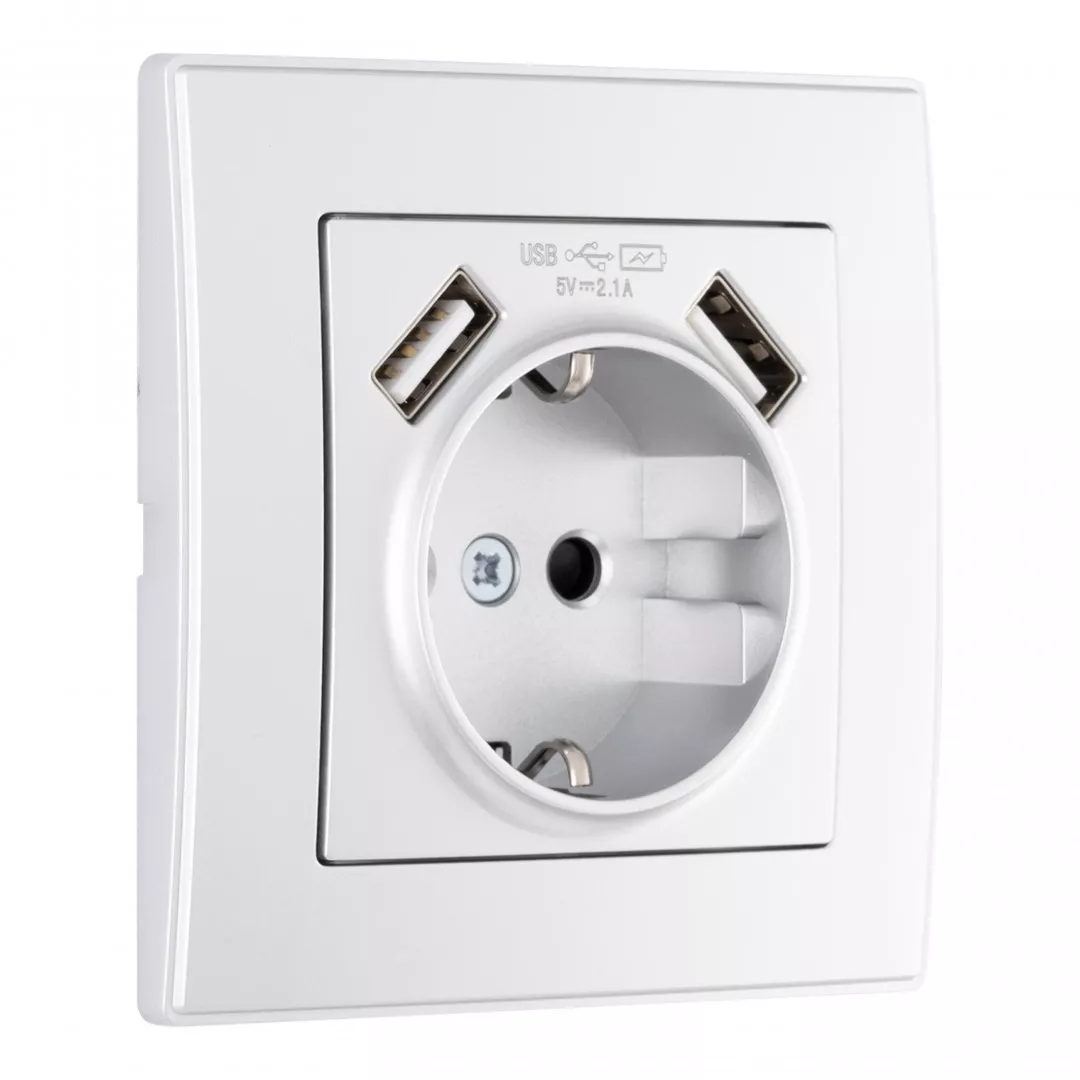 

Комплект розетки с/з и шторками + USB и рамкой Arte Milano SET06-1-47-1 silver