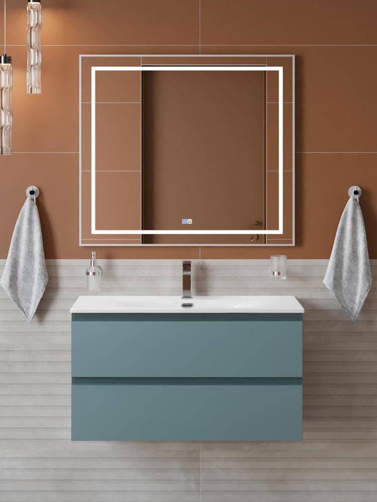 

Мебель для ванной комнаты BelBagno Kraft 90 подвесная, матовая голубая, раковина bb-8099-90