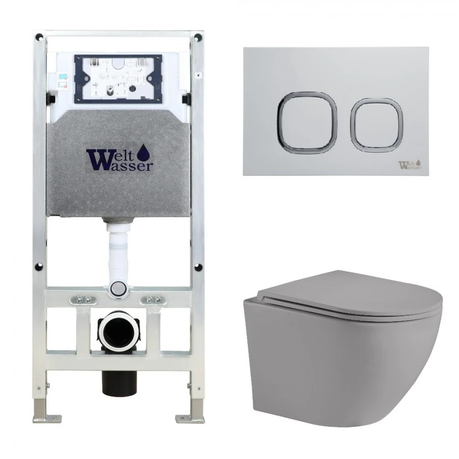 

Комплект унитаза WeltWasser Merzbach 041 с инсталляцией AMBERG 506 ST серый матовый, с сиденьем микролифт и клавишей смыва AMBERG RD-MT CR хром матовый