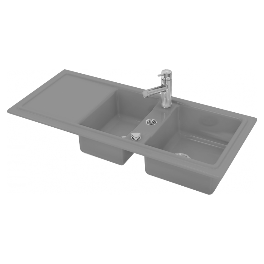 DURAVIT Cassia 80 Кухонная мойка из керамики 1160 x 510 мм двойная с отверстием под смеситель серый 52268₽