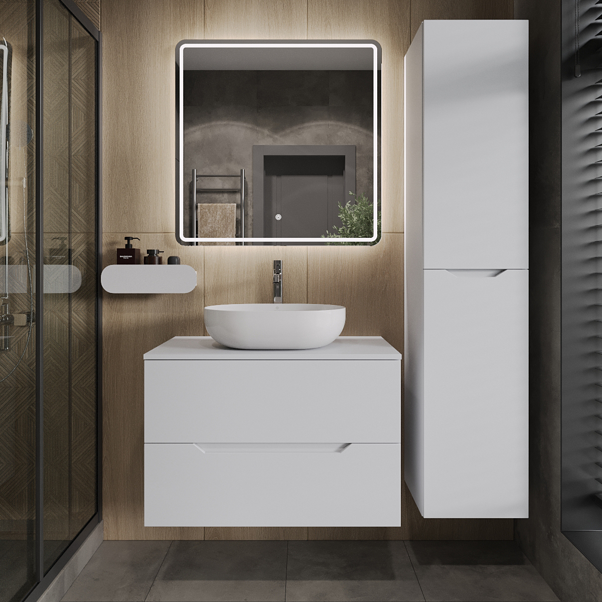 

Мебель для ванной комнаты Orange Line 80 подвесная, 2 ящика, матовая белая с раковиной B05-480W