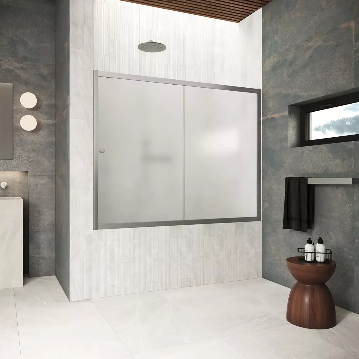 

Шторка на ванну Vegas Glass ZV Protec 180 11 10 профиль оружейная сталь, стекло сатин