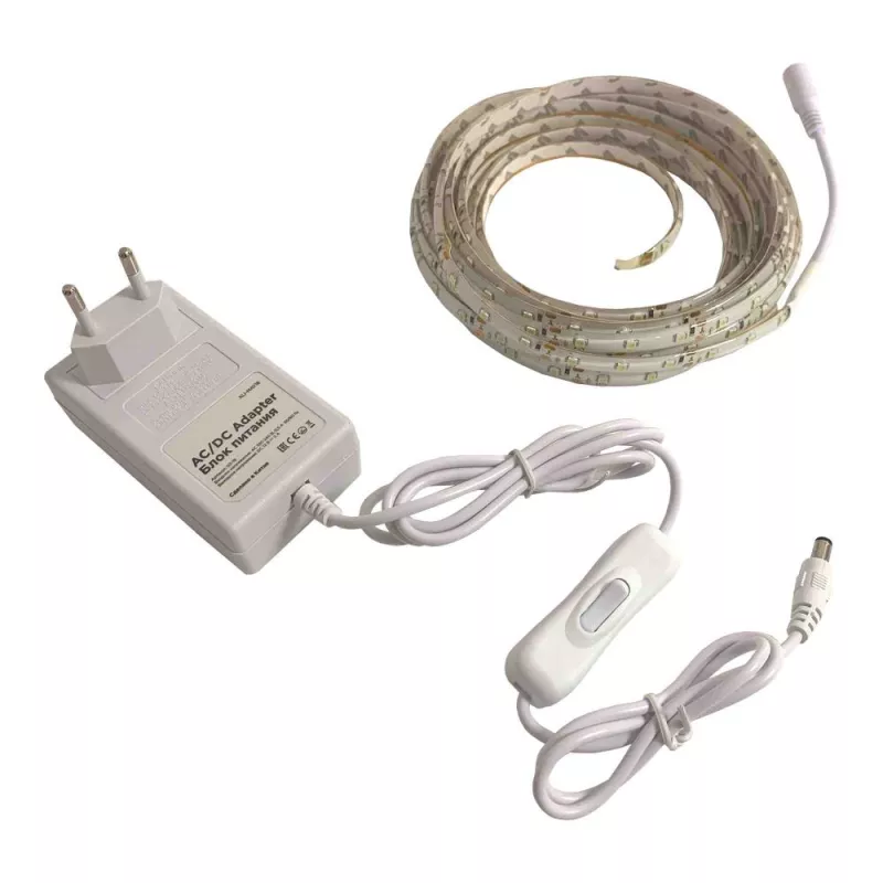 

Комплект светодиодной ленты OGM 12В 4,8Вт/м smd3528, 60д/м IP65 220Лм/м 5м 6500К (адаптер питания, коннектор) SL-26