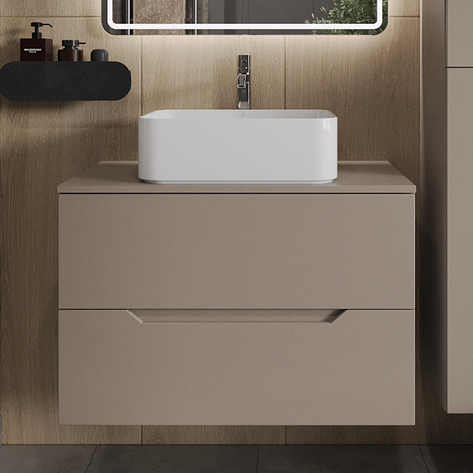 

Тумба с раковиной Orange Line 80 подвесная, 2 ящика, матовый латте с раковиной B02-460W