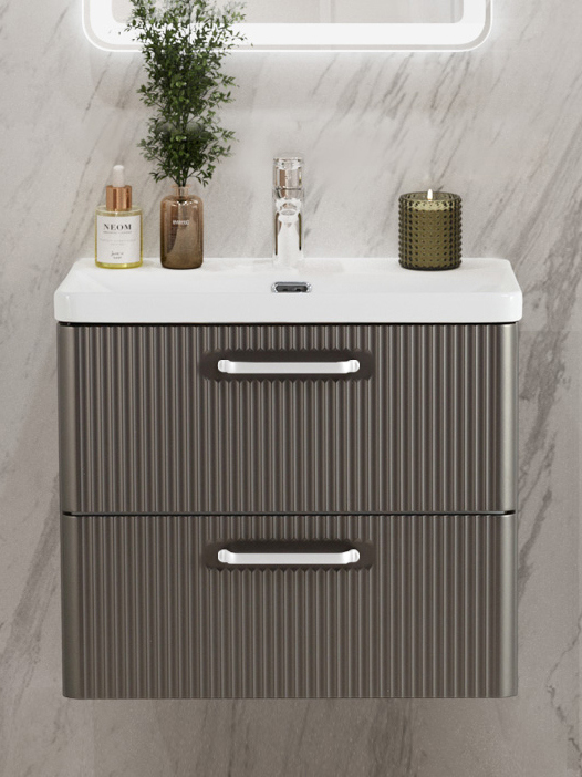 

Тумба с раковиной BelBagno Due 50 ручки белые, оружейная сталь