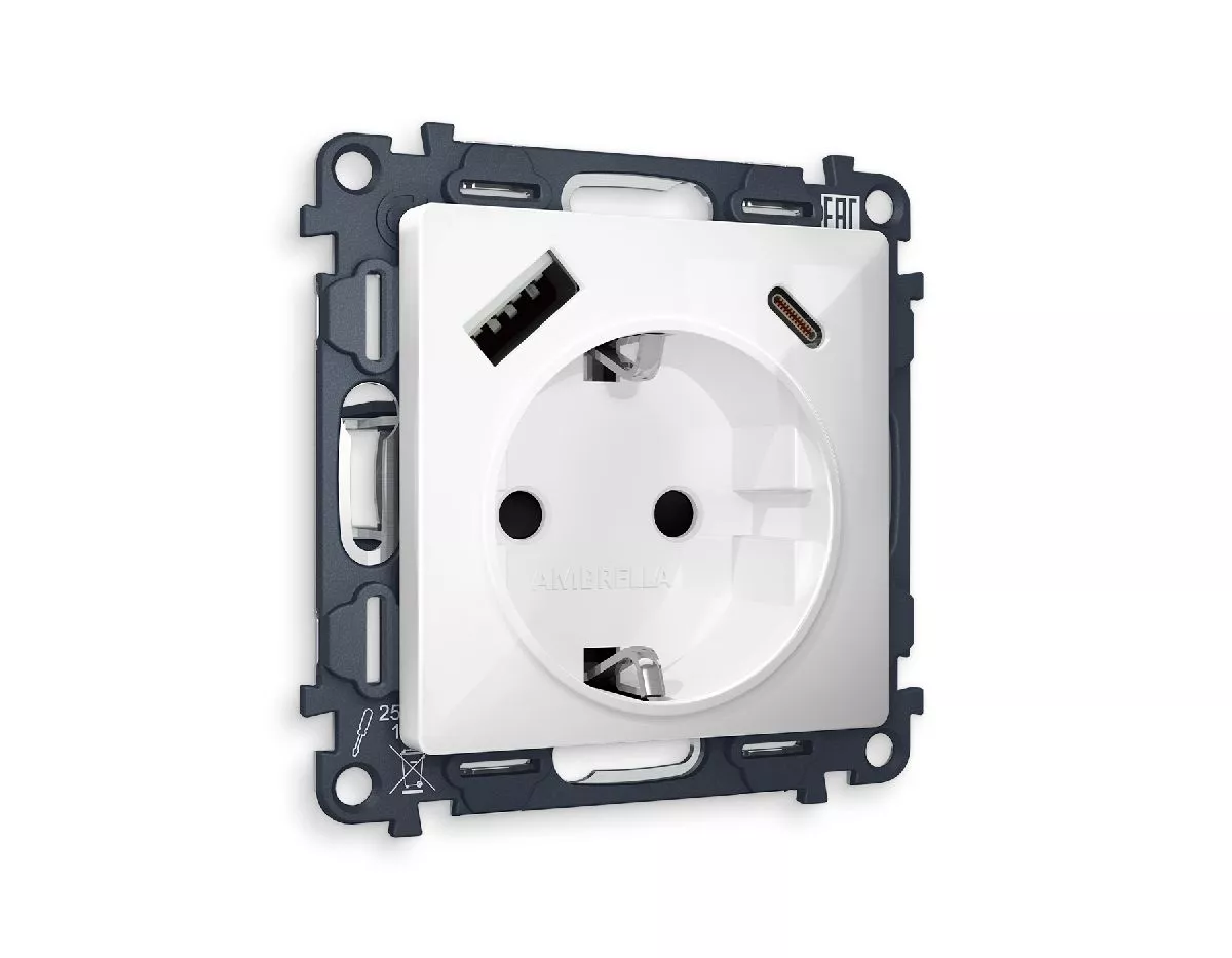 

Комплект механизма розетки 2USB A+C 20W (быстрая зарядка) с/з Ambrella Volt Alfa MA110010