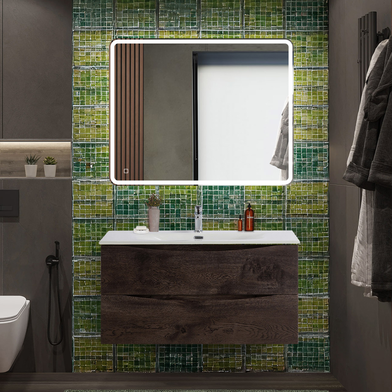 

Мебель для ванной комнаты BelBagno Marino-cer-n 100 подвесная, rovere nature grigio