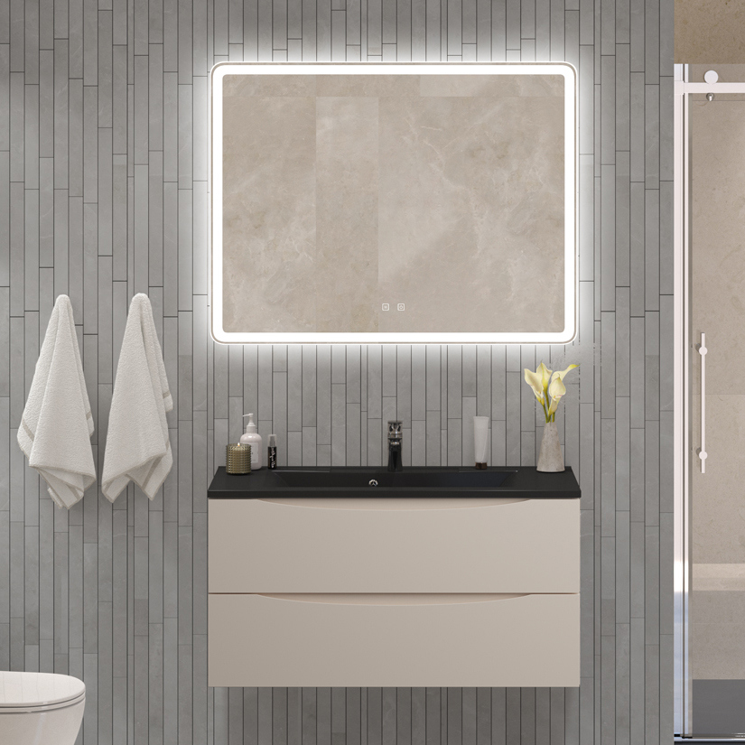 

Мебель для ванной комнаты BelBagno Marino 100 подвесная, crema opaco, черная раовина