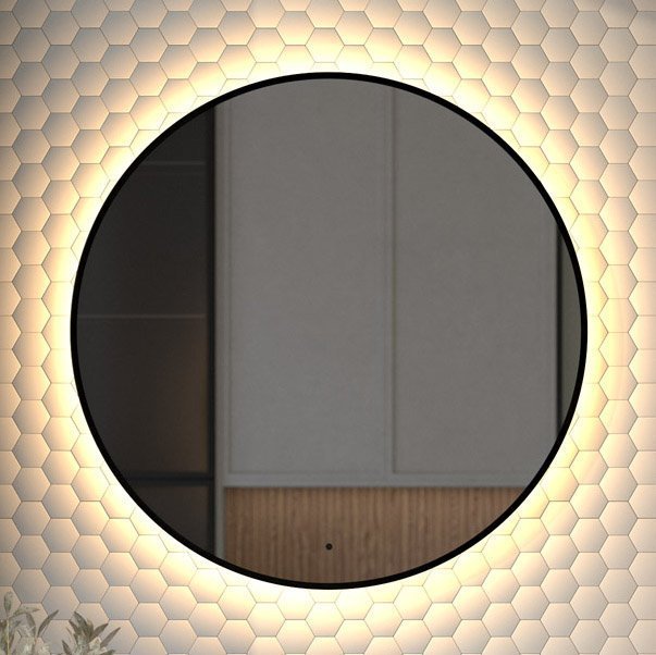 

Зеркало круглое Defesto Aura DF 2995R 80x80, с теплой подсветкой, инфракрасный выключатель, черное