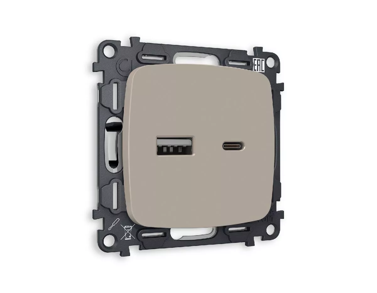 

Комплект механизма розетки 2USB A+C 20W (быстрая зарядка) Ambrella Volt Omega MO371010