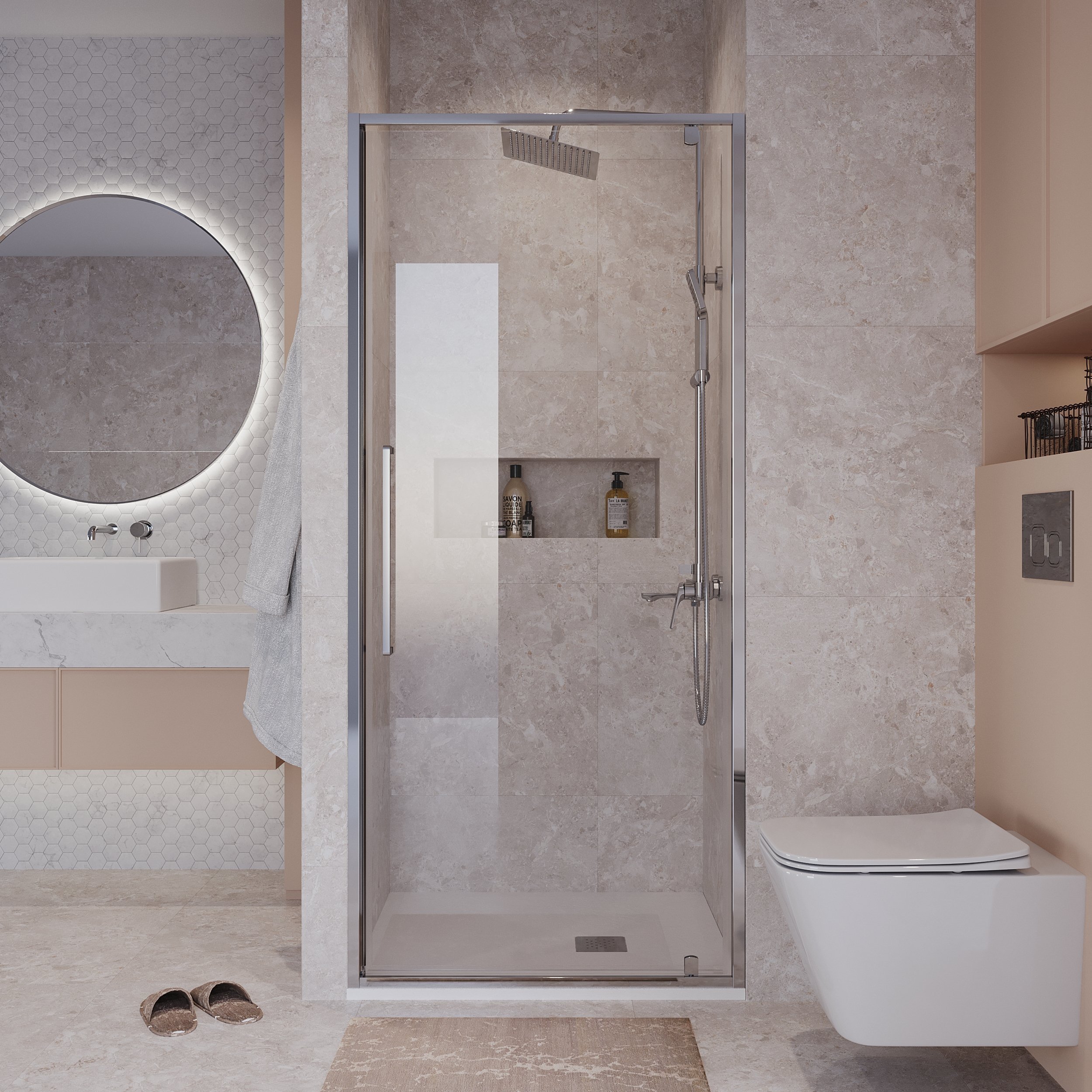 

Душевая дверь в нишу Niagara Nova NG-66-8A 80 см, профиль глянцевый хром, стекло прозрачное