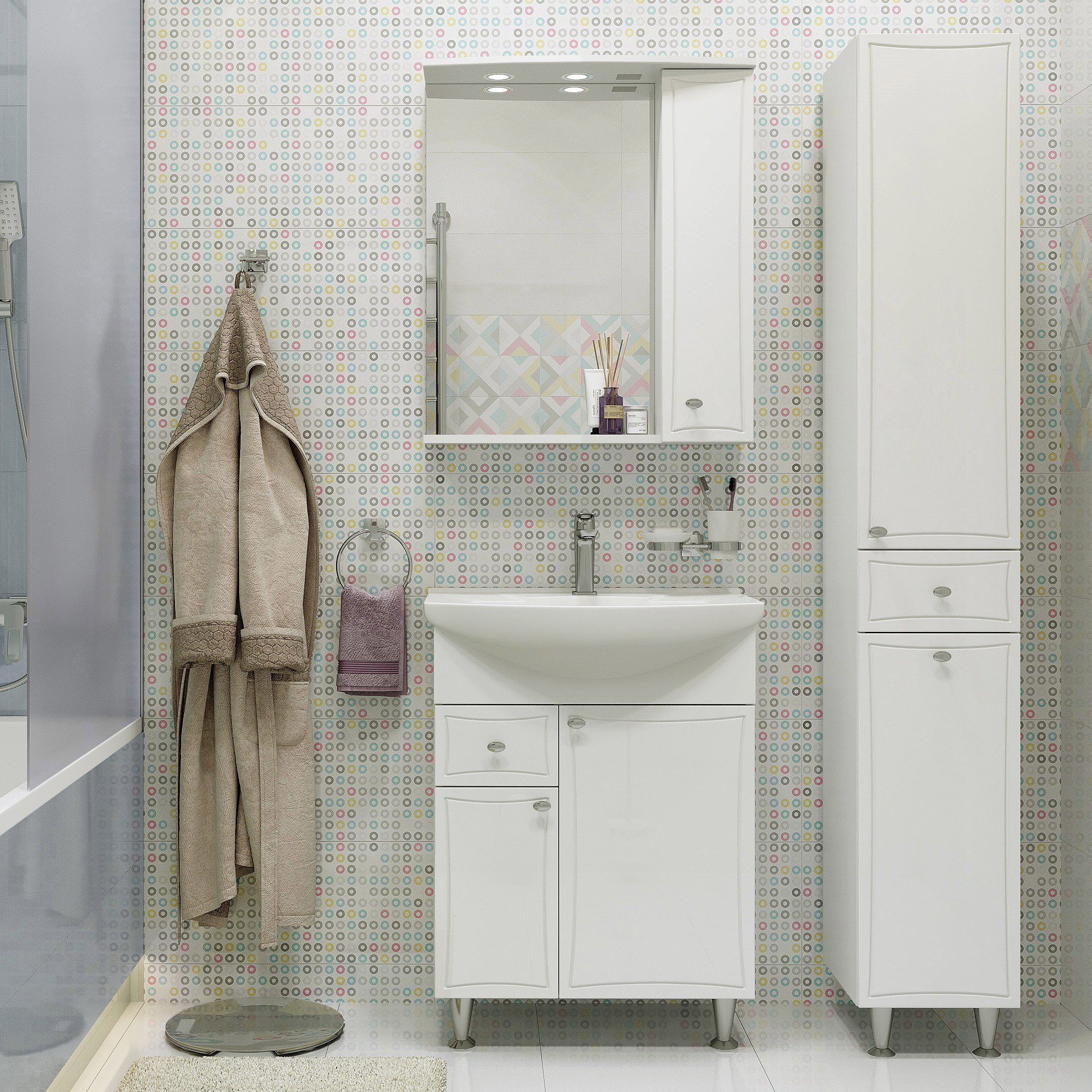 Купить Мебель для ванной DIWO Кострома 65, напольная, белая, в современном стиле, российская (гарнитур, комплект)