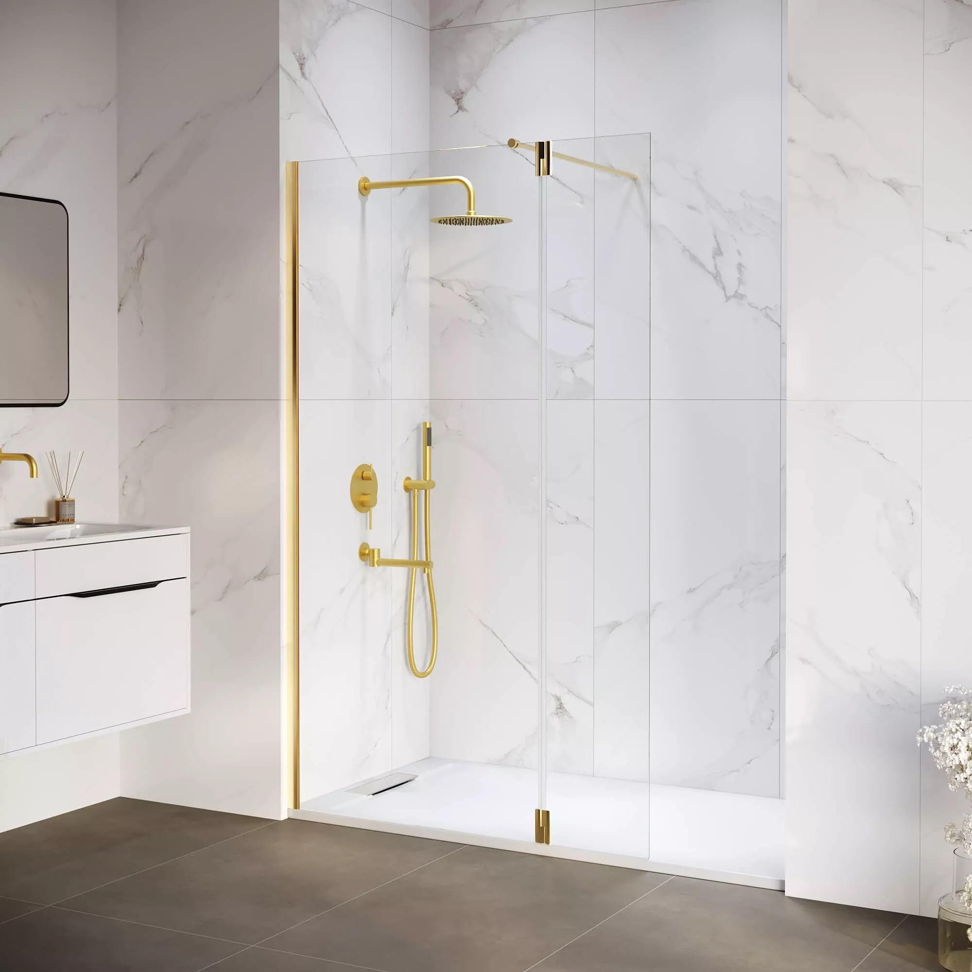 

Душевая перегородка RGW Walk in WA-051Gb 140х195 351005143-16 профиль золото брашированное, стекло прозрачное