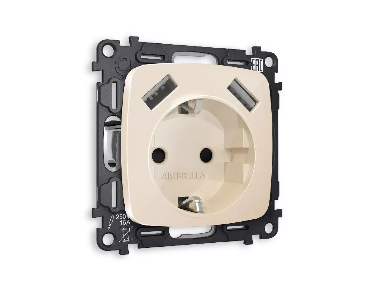 

Комплект механизма розетки 2USB A+A 18W (быстрая зарядка) с/з Ambrella Volt Omega MO309010