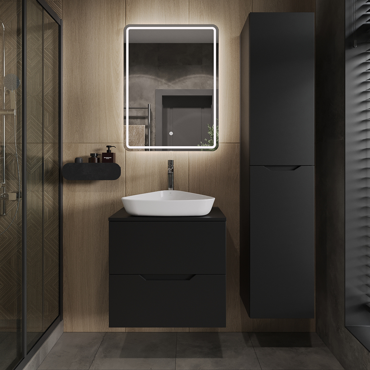 Мебель для ванной комнаты Orange Line 60 подвесная 2 ящика матовая черная с раковиной B07-500W 45790₽