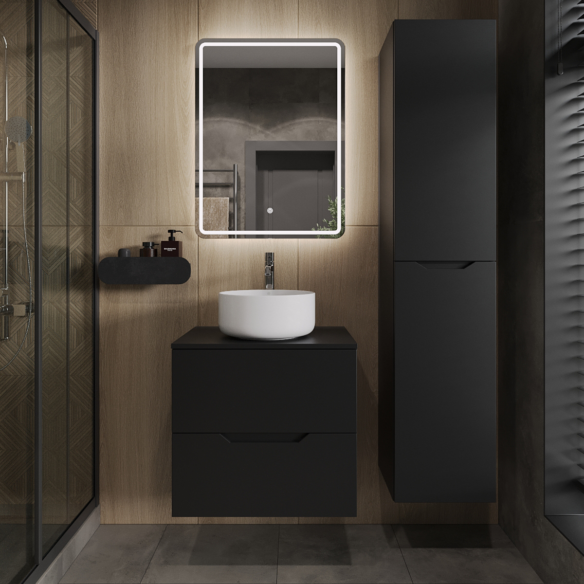 

Мебель для ванной комнаты Orange Line 60 подвесная, 2 ящика, матовая черная с раковиной B07-345W