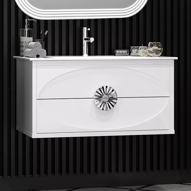 Тумба с раковиной подвесная Opadiris Ибица 90 белый, фурнитура хром