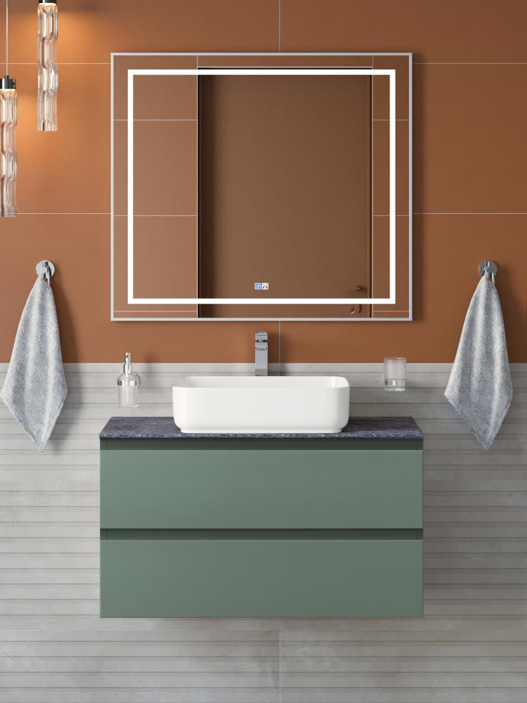 

Мебель для ванной комнаты BelBagno Kraft 90 подвесная, матовая еловая, столешница kep-90-grn, раковина BB1304