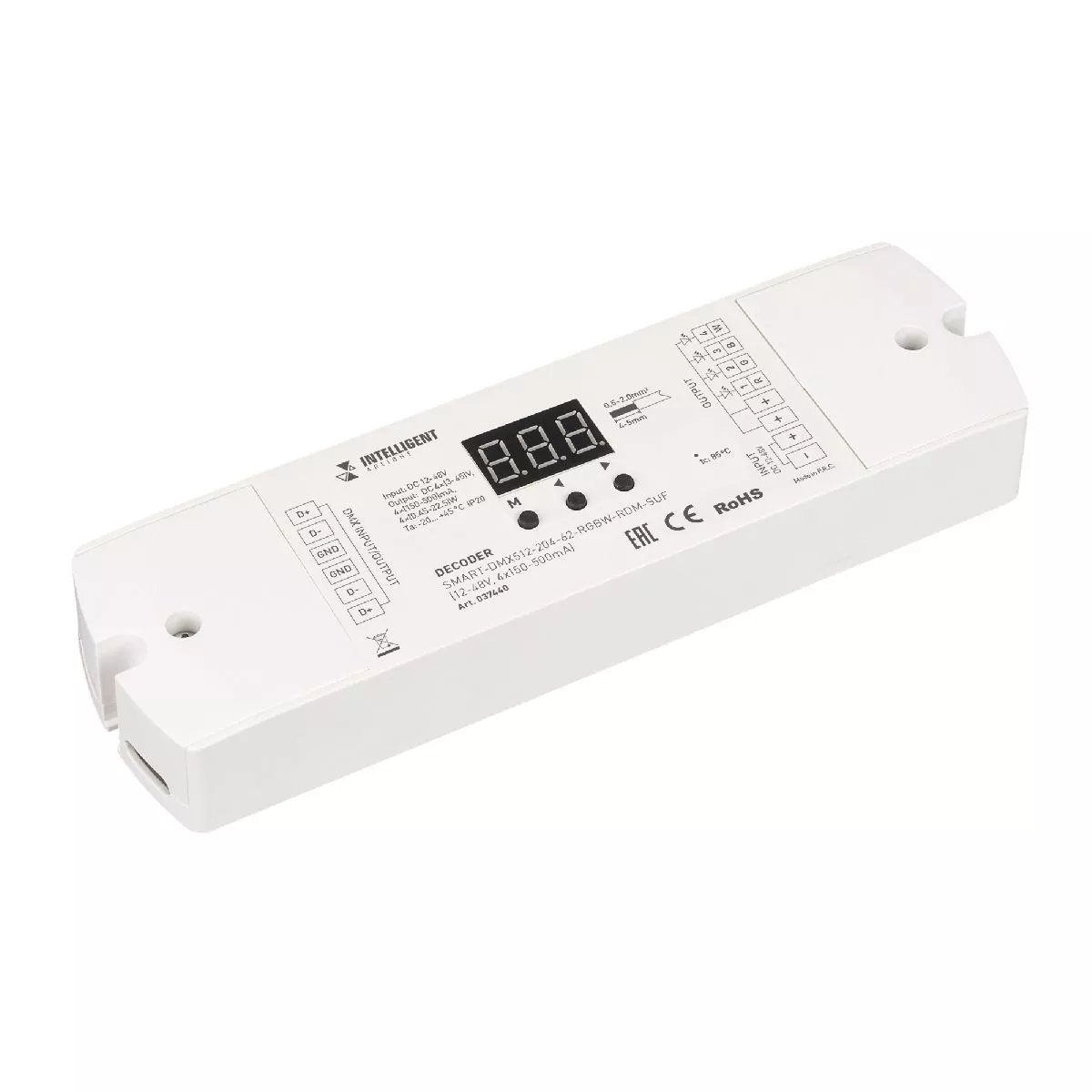 

Декодер Arlight SMART-DMX512-204-62-RGBW-RDM-SUF (12-48V, 4x150-500mA) 037440