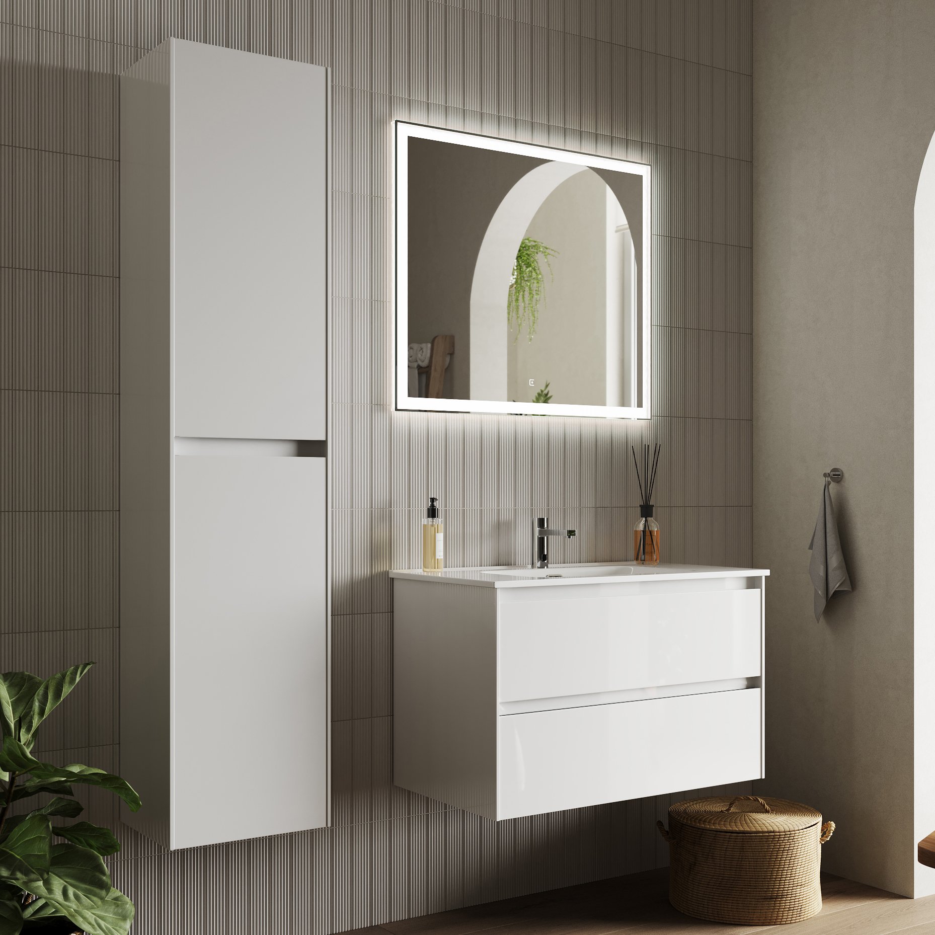 

Мебель для ванной комнаты Sancos Cento 80 см белый глянец